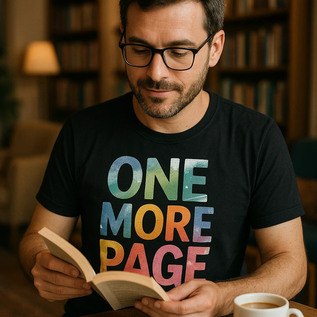 "One More Page" black reading shirts - also one of the gifts for people who like to read