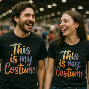 Person wearing the black costume shirts graphic tee - "This Is My Costume" design