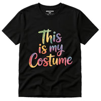 A black t-shirt with colorful, stylized text saying 