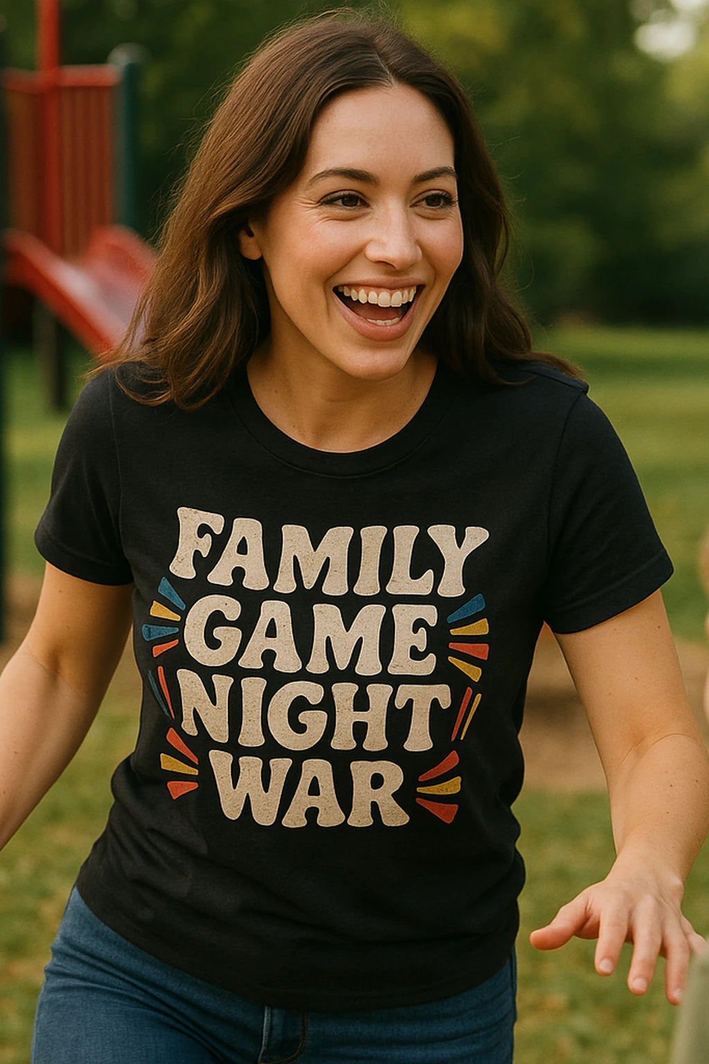 "Family Game Night War" black family life t shirt, photographed as family life lover gift