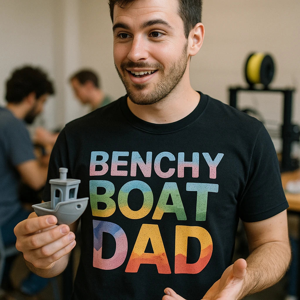 "Benchy Boat Dad" black 3d tshirt printing - also a 3d printed christmas gifts