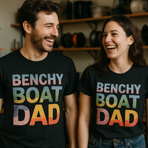 Person wearing the black 3d tshirt printing graphic tee - "Benchy Boat Dad" design