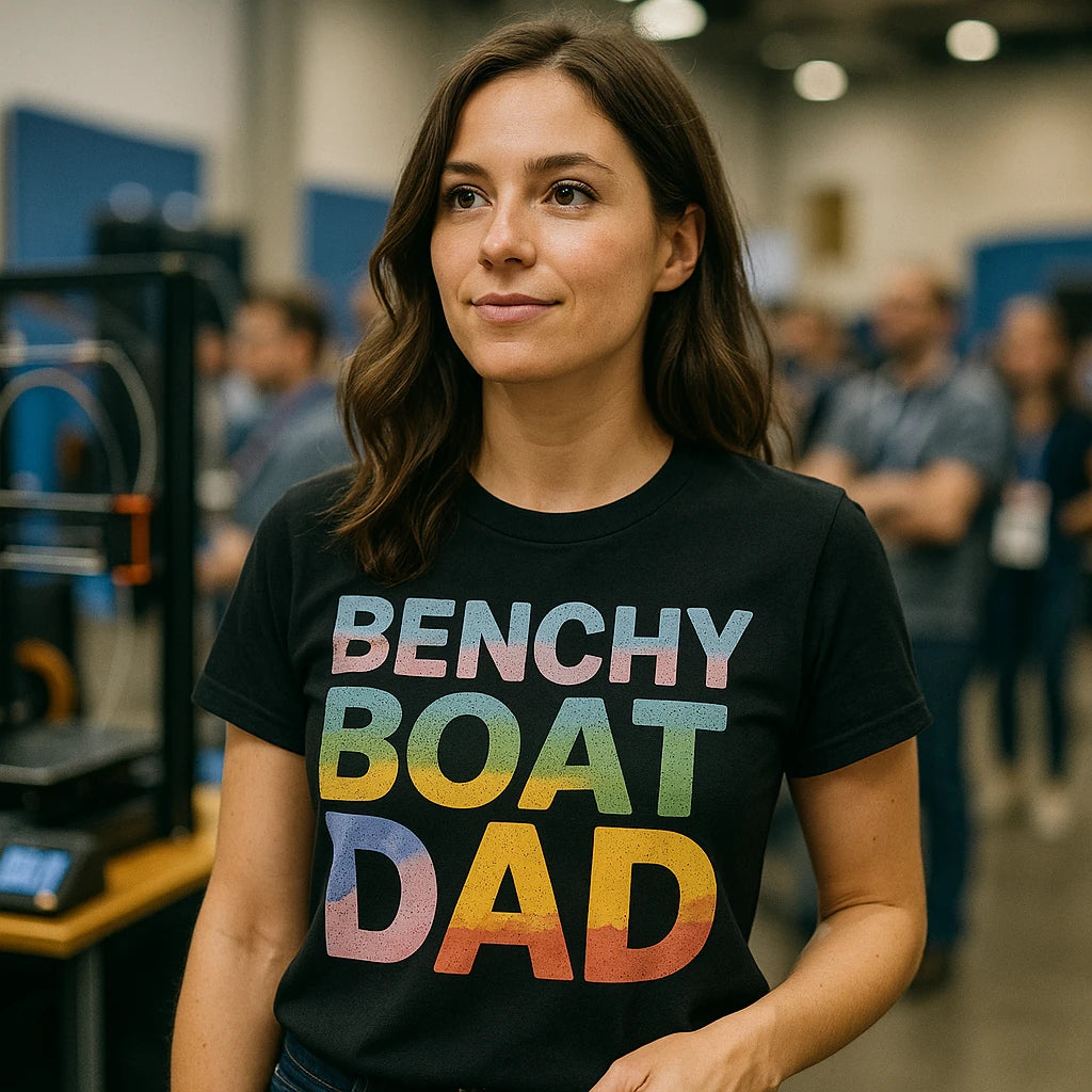 "Benchy Boat Dad" black 3d tshirt printing - also a 3d print gift box