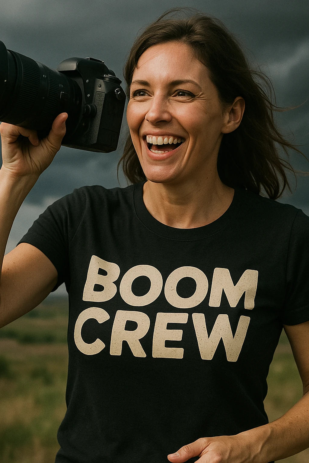 "Boom Crew" black storms t shirt, photographed as storms lover gift