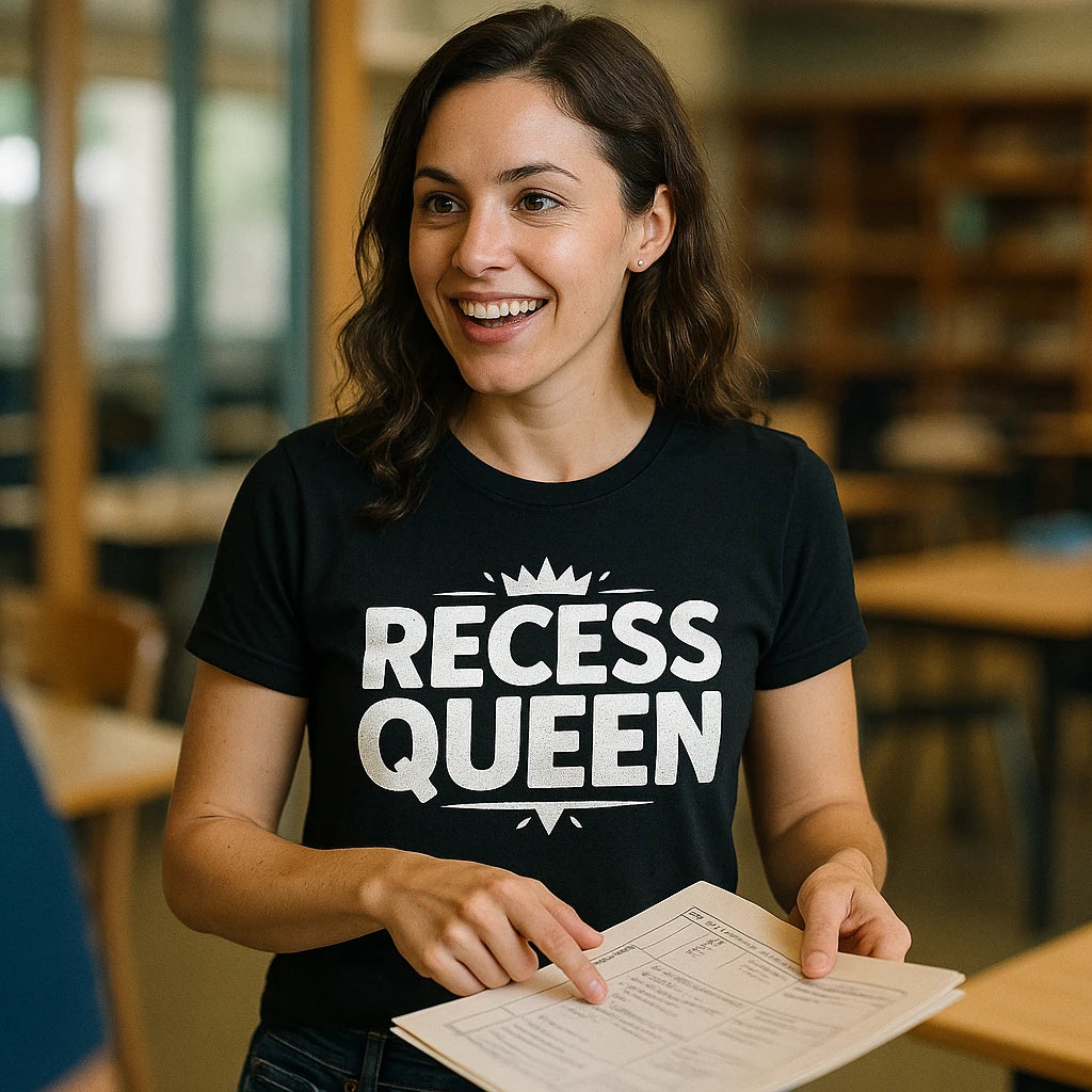 "Recess Queen" black teacher shirts - also a end of year teacher gifts