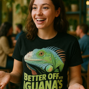 "Better Off With Iguanas" black iguana t shirt - a birthday gift for iguana lover