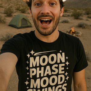 "Moon Phase Mood Swings" stargazing t shirt - product photo 7