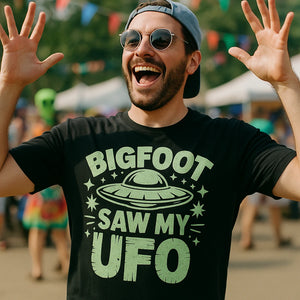 "Bigfoot Saw My UFO" alien tee shirts - product photo 8