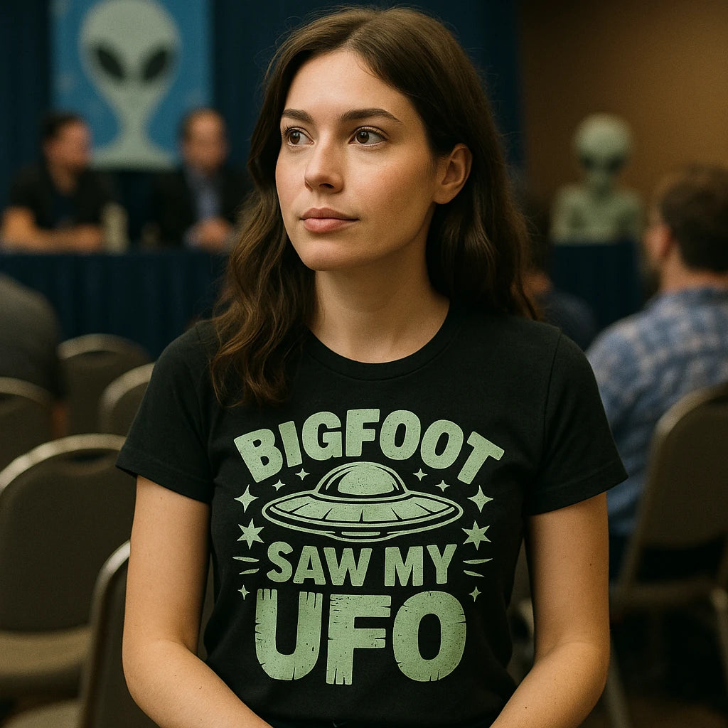 "Bigfoot Saw My UFO" alien tee shirts - product photo 9