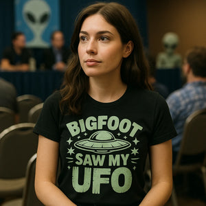 "Bigfoot Saw My UFO" alien tee shirts - product photo 9