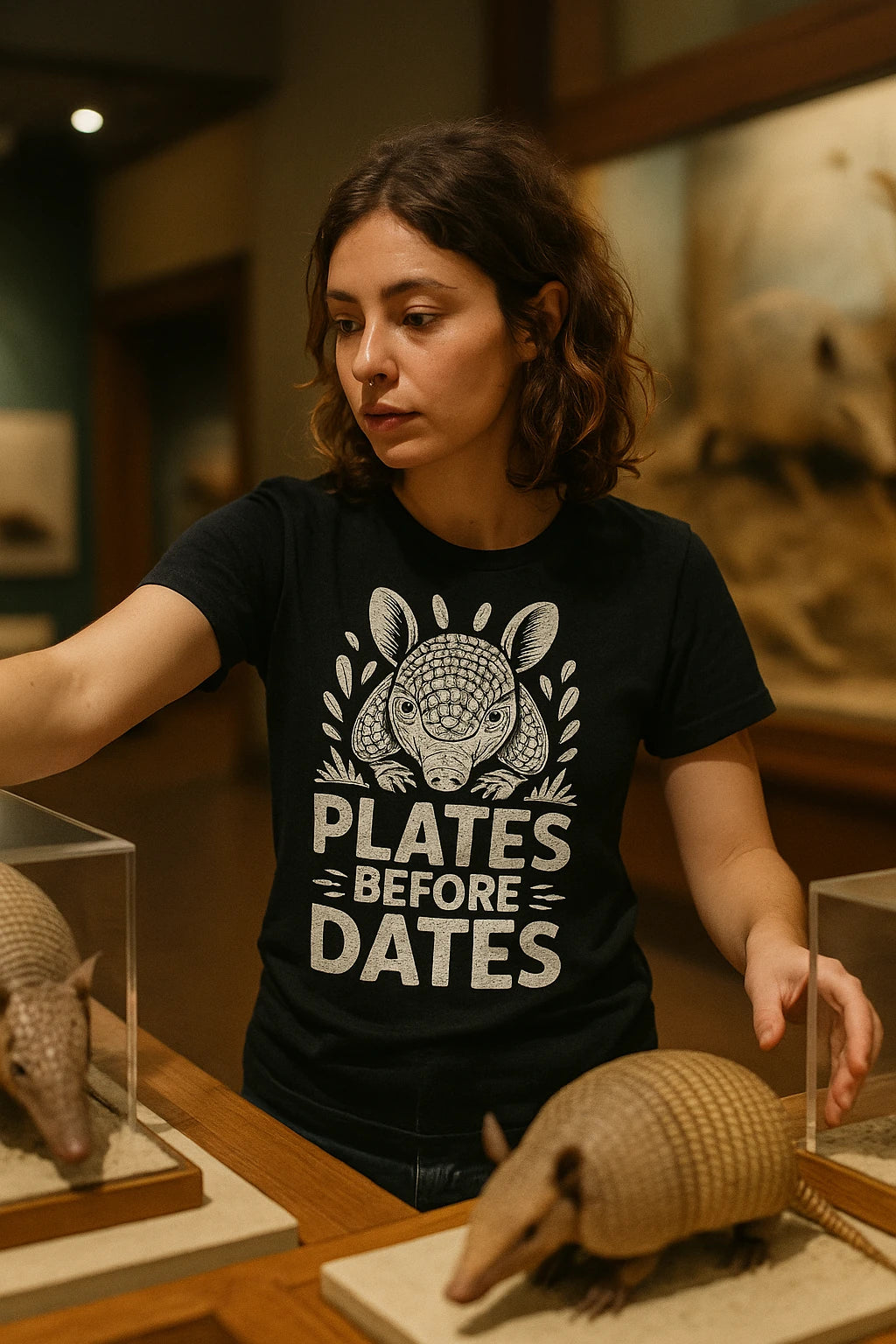 "Plates Before Dates" black armadillo shirts - a birthday gift for armadillo lover