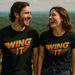 Person wearing the black hawks shirts graphic tee - "Wing It" design
