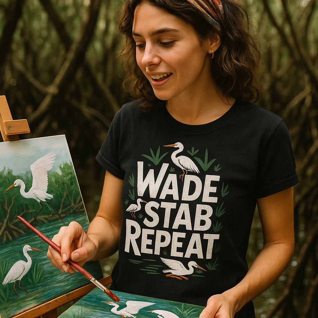 "Wade Stab Repeat" egrets t shirt - product photo 8