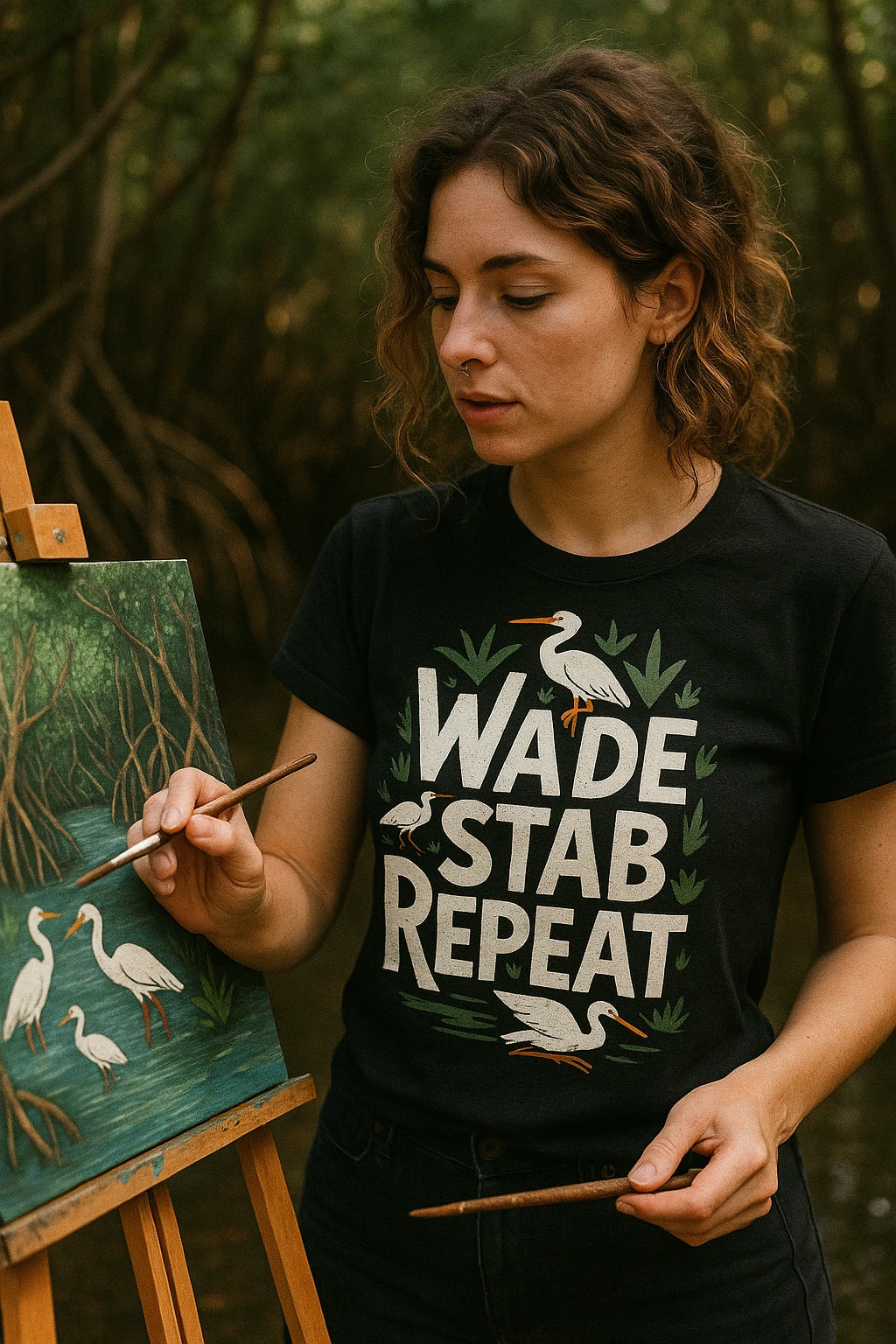 "Wade Stab Repeat" black egrets t shirt - a birthday gift for egrets lover