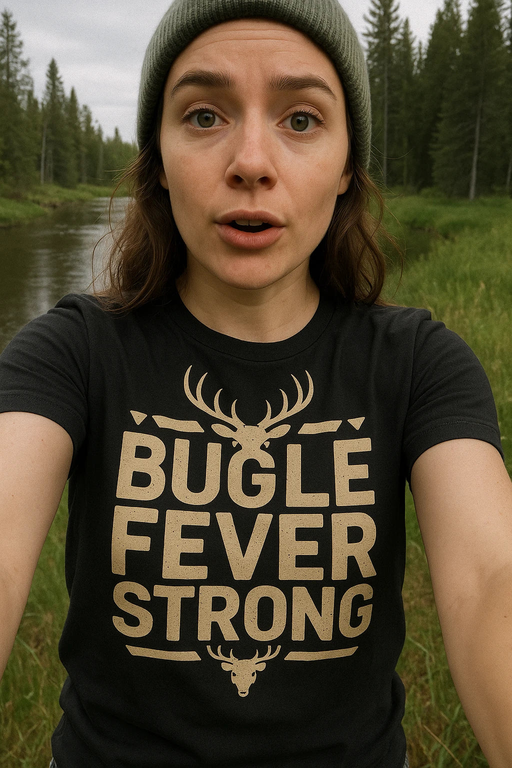 "Bugle Fever Strong" black elk shirts, photographed as elk lover gift