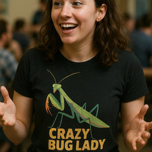 "Crazy Bug Lady" black praying mantis t shirt - a birthday gift for praying mantis lover