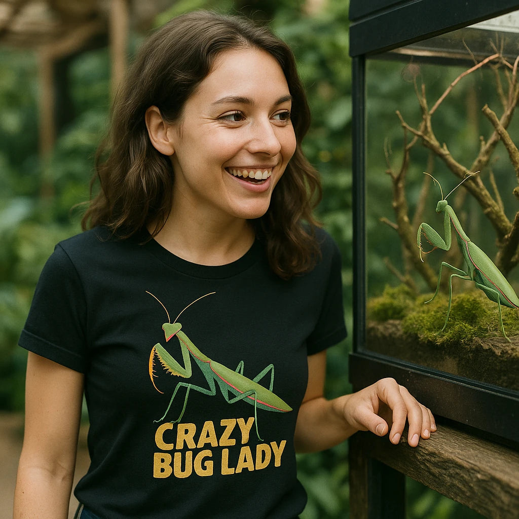 "Crazy Bug Lady" praying mantis t shirt - product photo 9