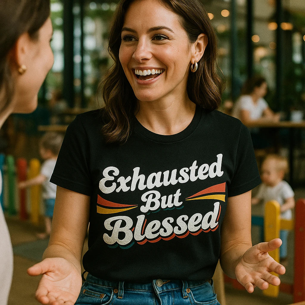 "Exhausted But Blessed" mom life shirts - product photo 8