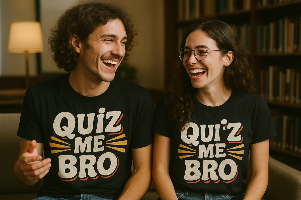 Person wearing the black studying t shirt graphic tee - "Quiz Me Bro" design
