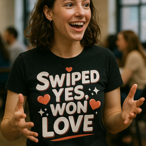 "Swiped Yes, Won Love" black relationships shirts - a birthday gift for relationships lover