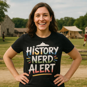 Lifestyle shot of the "History Nerd Alert" black personalized travel guide in a real-world setting