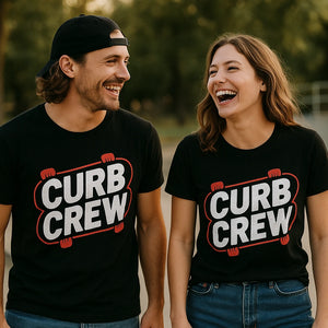 Person wearing the black skateboard long sleeve shirts graphic tee - "Curb Crew" design