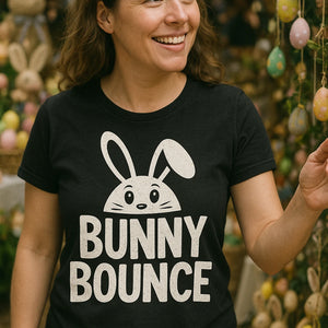 "Bunny Bounce" black easter t shirt - a easter basket ideas for horse lovers