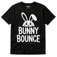 A black T-shirt featuring a cute stylized bunny face with large ears above the text 