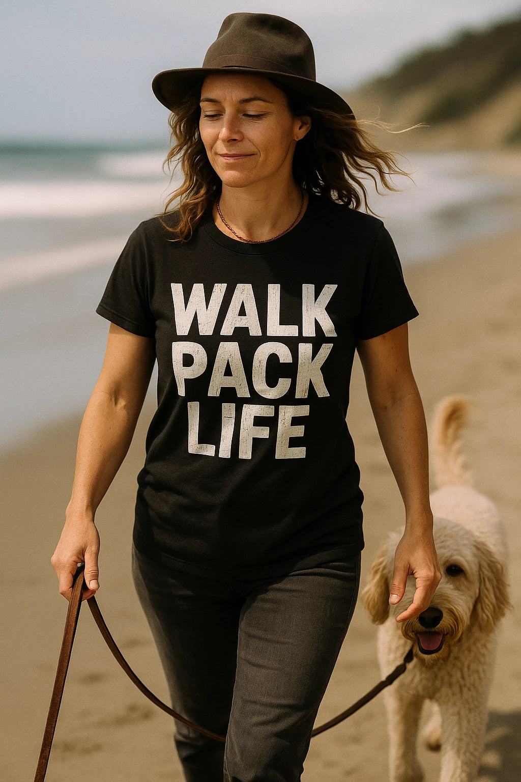 "Walk Pack Life" black dog lovers tee shirts - also a a perfect shirt for dog lovers