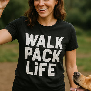 "Walk Pack Life" black dog lovers tee shirts - a birthday gift for dog lovers lover