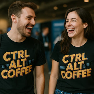 Person wearing the black engineer t shirts funny graphic tee - "Ctrl Alt Coffee" design