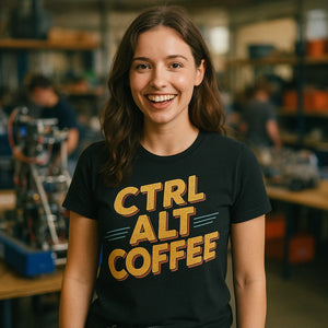 "Ctrl Alt Coffee" black engineer t shirts funny - also one of the best gifts for electrical engineers