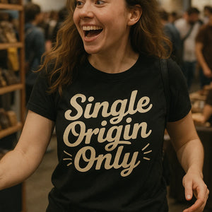 "Single Origin Only" black chocolate brown t shirt - also one of the presents for chocolate lovers