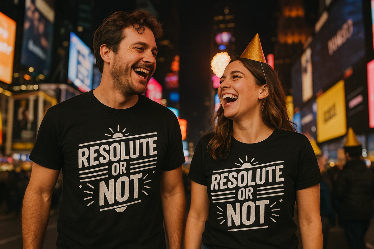 Person wearing the black mens new years eve shirts graphic tee - "Resolute Or Not" design