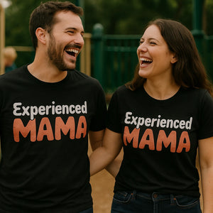Person wearing the black mom life bleached tee graphic tee - "Experienced Mama" design