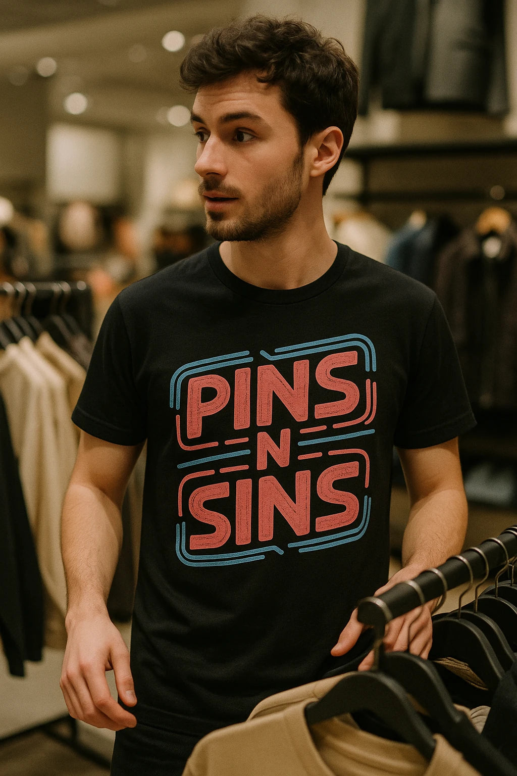 "Pins N Sins" black fashion designer shirts - a birthday gift for fashion designer