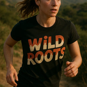 "Wild Roots" black ultra running shirts - a birthday gift for trail running lover
