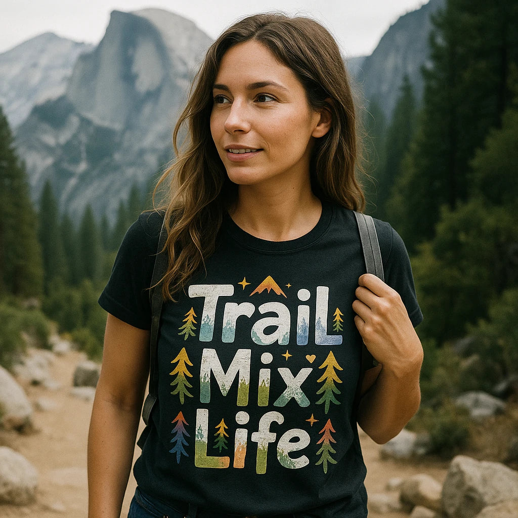 "Trail Mix Life" black hiking shirts women - also one of the best gifts for hiking lovers