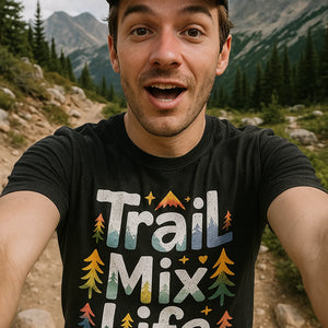 "Trail Mix Life" black hiking shirts women - also a long sleeve hiking shirt for hot weather