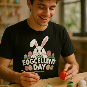 "Eggcellent Day" black funny easter t shirts - a easter basket ideas for horse lovers