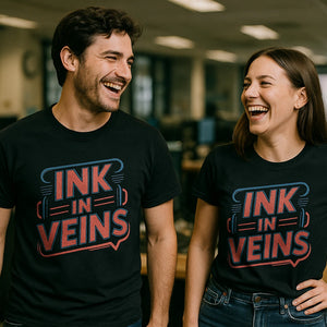 Person wearing the black journalist t shirt graphic tee - "Ink in Veins" design