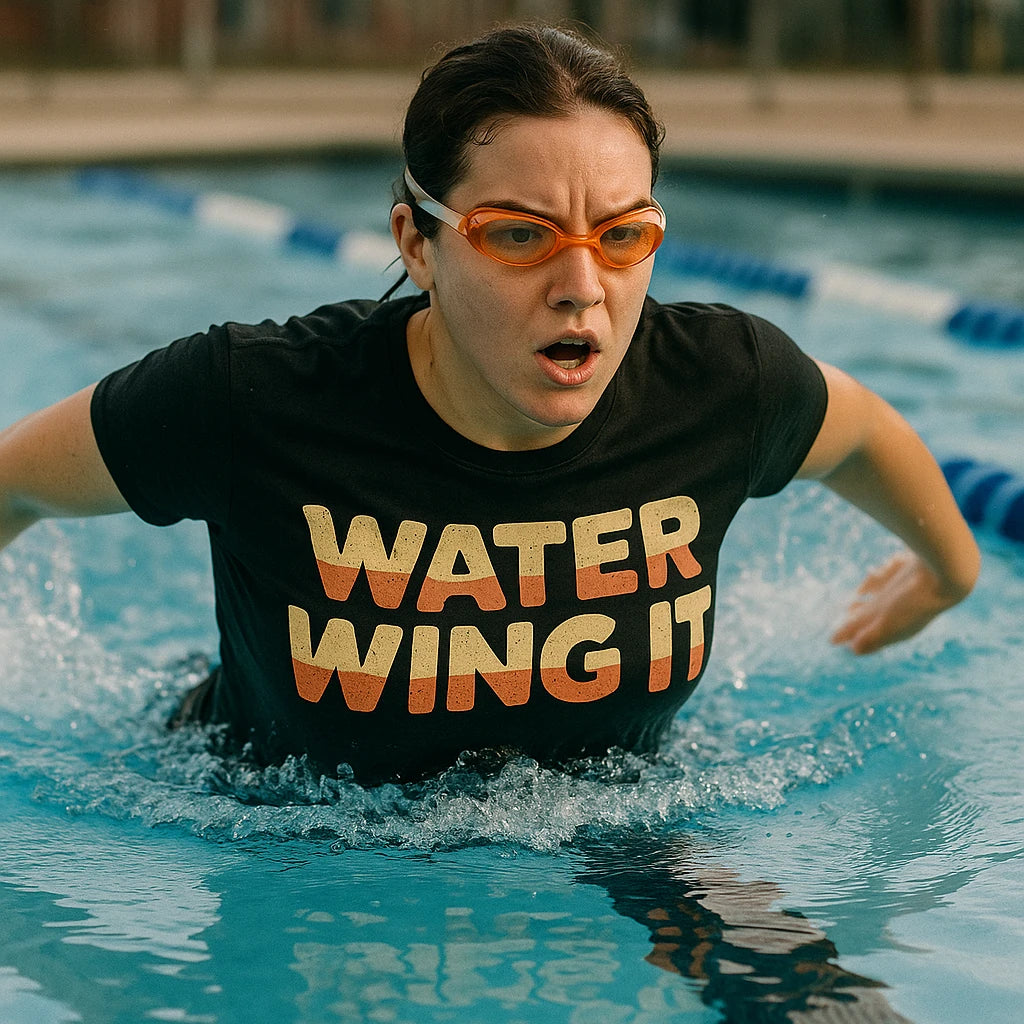 "Water Wing It" black sun protection shirts for swimming - also one of the best women's rash guard for swimming