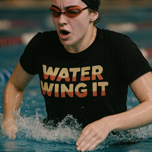 "Water Wing It" black sun protection shirts for swimming - also a rash guard for swimming