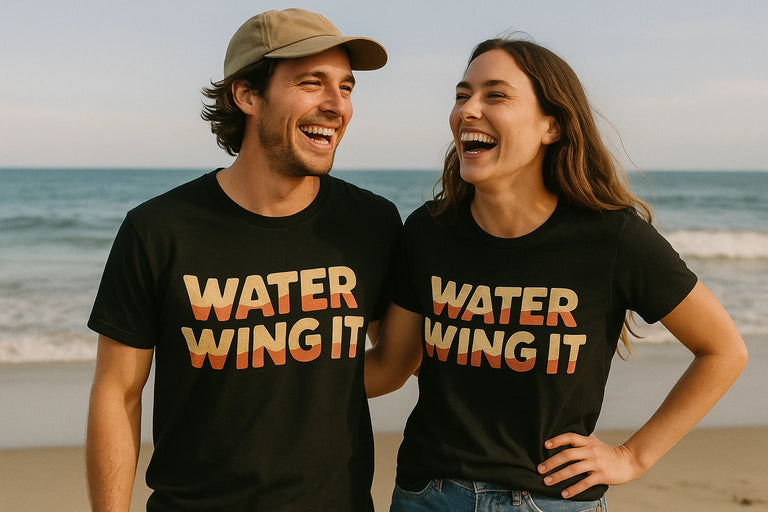 Person wearing the black sun protection shirts for swimming graphic tee - 