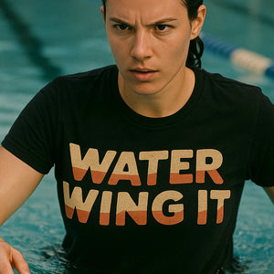 "Water Wing It" black sun protection shirts for swimming - also a thermal shirt for swimming in cold water