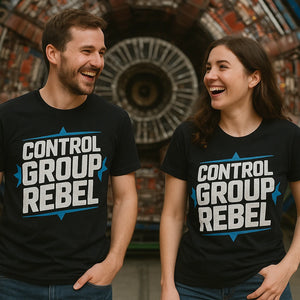 Person wearing the black scientist shirts graphic tee - "Control Group Rebel" design