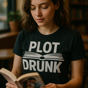 "Plot Drunk" black reading teacher shirts - also one of the presents for a reader