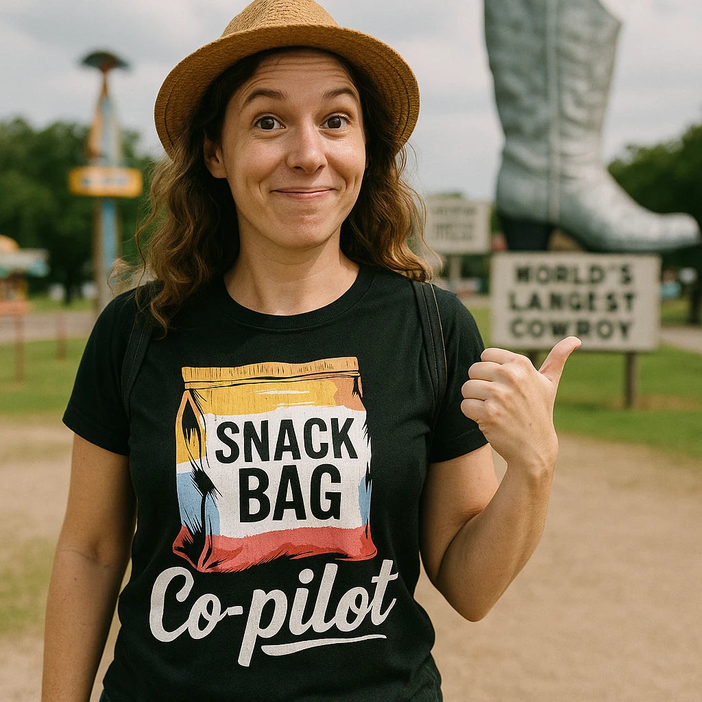 "Snack Bag Copilot" road trip t shirt - product photo 8