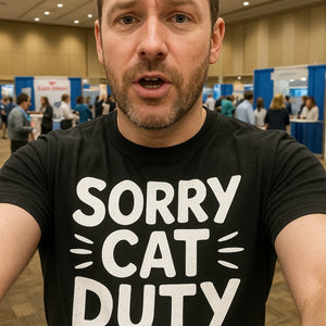 "Sorry Cat Duty" black veterinarian t shirt - also one of the gifts for veterinarians and staff