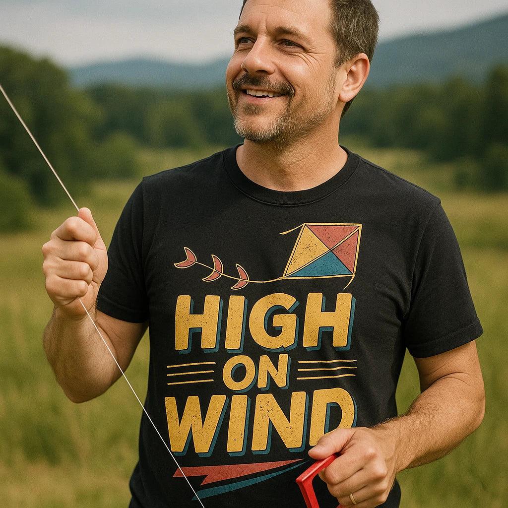 "High on Wind" kite flying t shirt - product photo 8